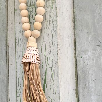 Guirlande Macramé Glands Coquillage Perle En Bois - Décoratif Boho Coton Rideau Embrasse Tenture Murale 35cm 2