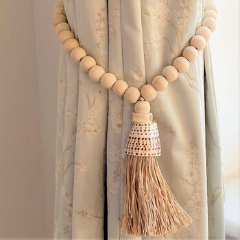 Guirlande Macramé Glands Coquillage Perle En Bois - Décoratif Boho Coton Rideau Embrasse Tenture Murale 35cm 5