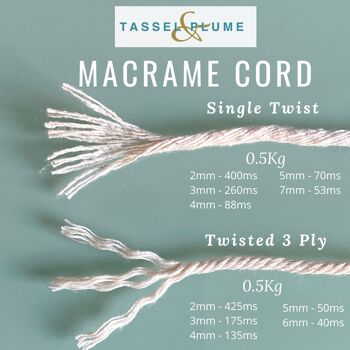 Ficelle de corde de corde de macramé | Torsion simple 2mm x 400m 3