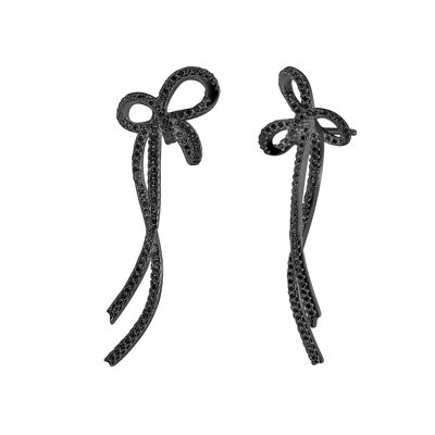 Bow-knot Long Earrings Sterling Silver Black
