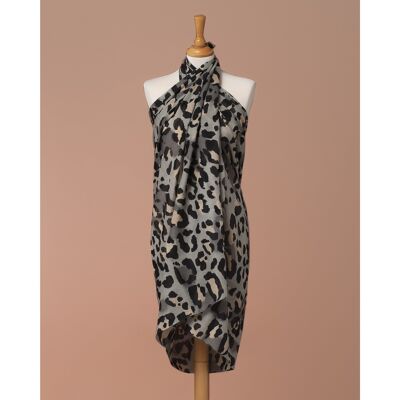 Sarong Pareo Leopard Print Grey And Pink Color