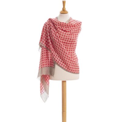 Wool Scarf in Bright Red and Light Grey colors