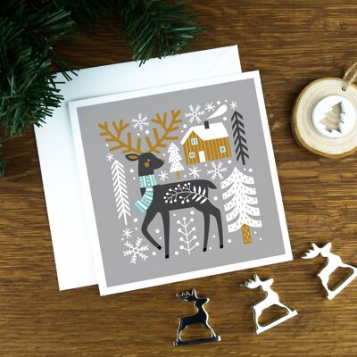 El ciervo, tarjeta de Navidad nórdica.