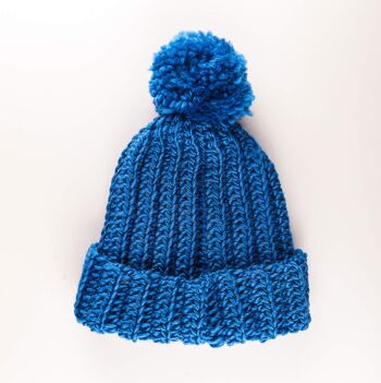 Kit Crochet Bonnet à Pompon - Bleu 1