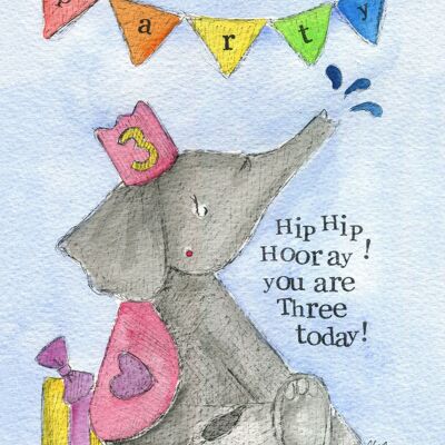 Hip Hip Hooray 3 today (Girls)- Greeting Card