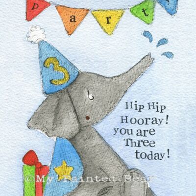 Hip Hip Hooray 3 Today! (Boys)- Greeting Card