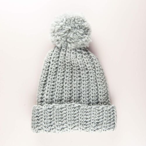 Bobble Hat Crochet Kit - Light Grey