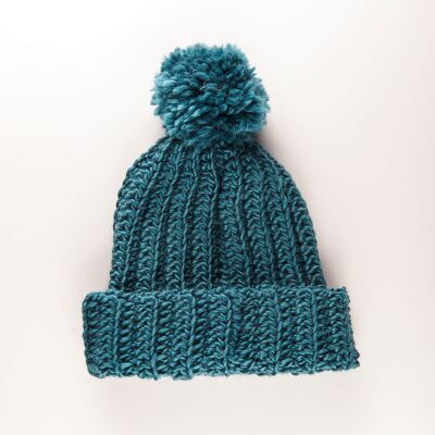 Kit Crochet Bonnet à Pompon - Bleu Pétrole