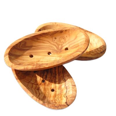 Porte-savon ovale d'environ 14-16 cm en bois d'olivier