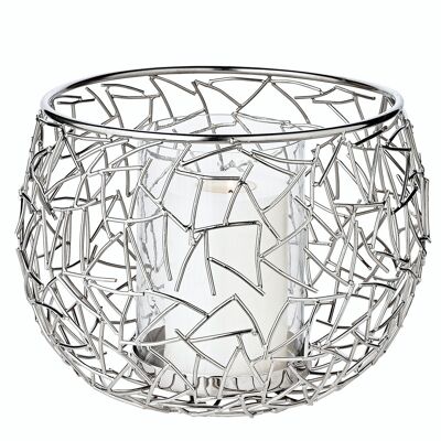 Milano lantern, stainless steel, shiny nickel-plated, with glass, diameter 27 cm, height 19 cm