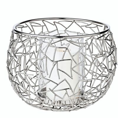 Milano lantern, stainless steel, shiny nickel-plated, with glass, diameter 27 cm, height 19 cm