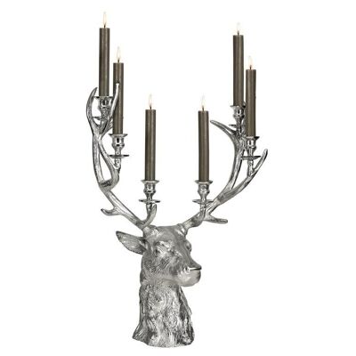 Candlestick reindeer, for 6 candles, nickel-plated aluminum, height 65 cm, for stick candles