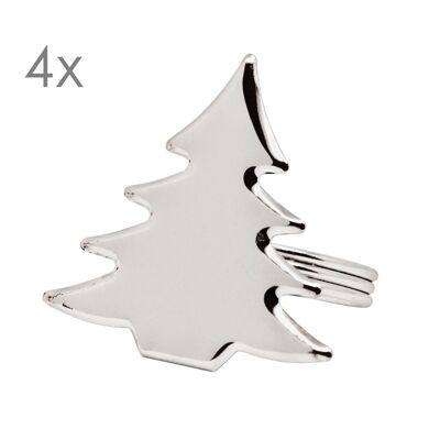 Set of 4 Christmas tree napkin rings, e.g. for Christmas, silver-plated, tarnish-proof