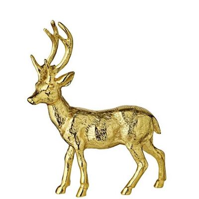 Decorative figure reindeer deer stag Lasse, aluminum, gold look, height 27 cm