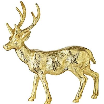 Deco figure reindeer deer stag Josse, aluminum, gold look, height 30 cm
