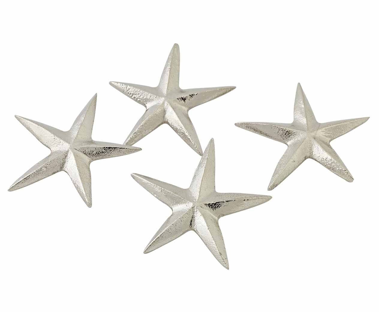 4er Set Kerzenpin Kerzenstecker Stern Weihnachtsstern, Aluminium vernickelt, Höhe 5 cm