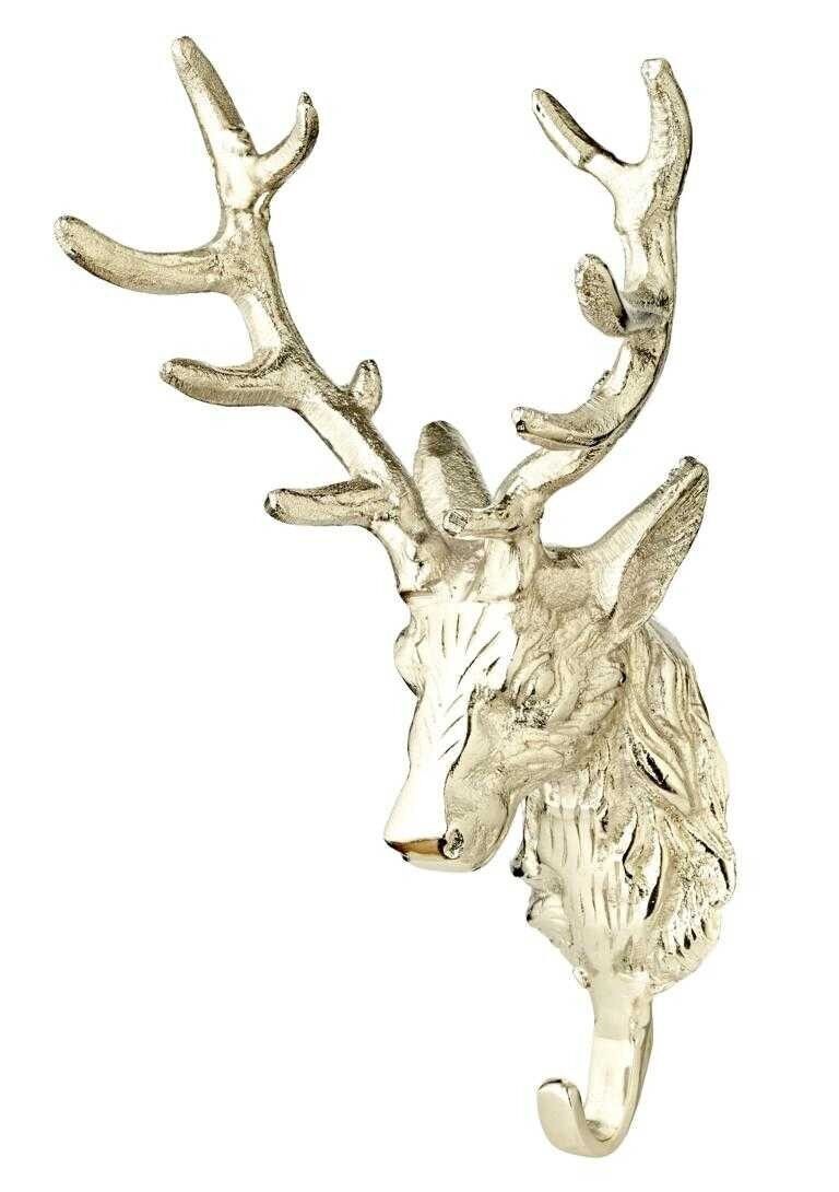 Wanddeko Aufhänger Hirschkopf, mit Garderobenhaken, Aluminium vernickelt, Höhe 27 cm