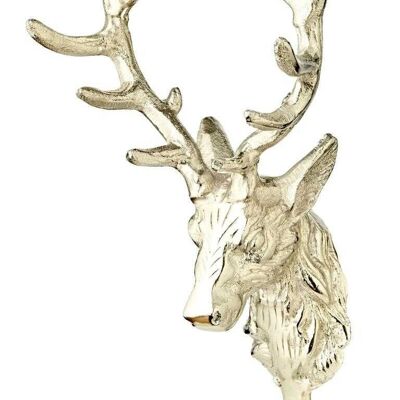 Percha para decoración de pared cabeza de ciervo, con perchero, aluminio niquelado, altura 27 cm