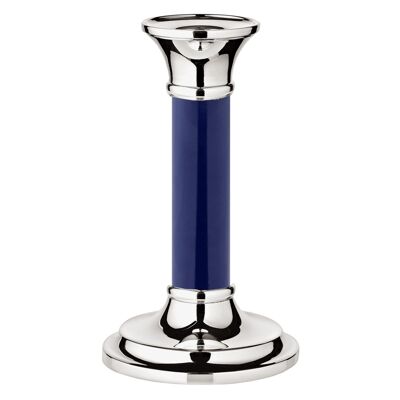Candlestick Fiona with dark blue shaft, noble silver-plated, tarnish-protected, height 15 cm
