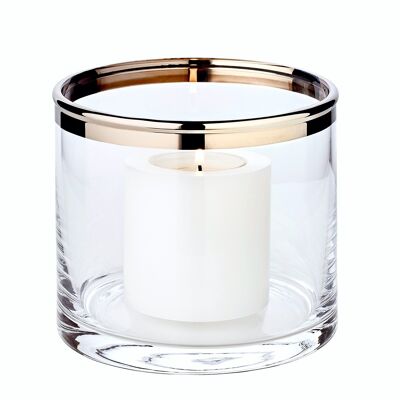 Lanterna Molly, vetro cristallo soffiato a bocca con bordo platino, altezza 10 cm, diametro 11,5 cm