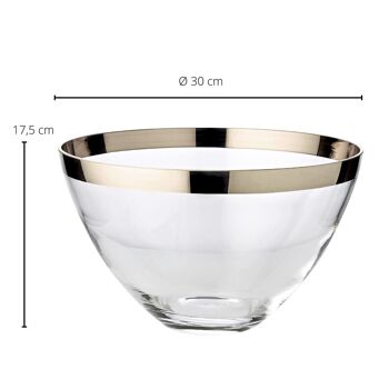 Bol Bol décoratif Holly, verre cristal soufflé à la bouche avec rebord platine, diamètre 30 cm 3