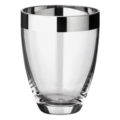 Vase Charlotte, verre cristal soufflé à la bouche avec bord en platine, hauteur 16 cm, diamètre 12 cm