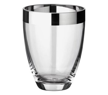 Vase Charlotte, verre cristal soufflé à la bouche avec bord en platine, hauteur 16 cm, diamètre 12 cm 1