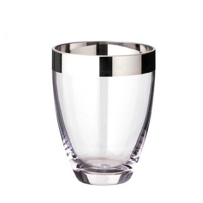 Vaso Charlotte, vetro cristallo soffiato a bocca con bordo platino, altezza 16 cm, diametro 12 cm