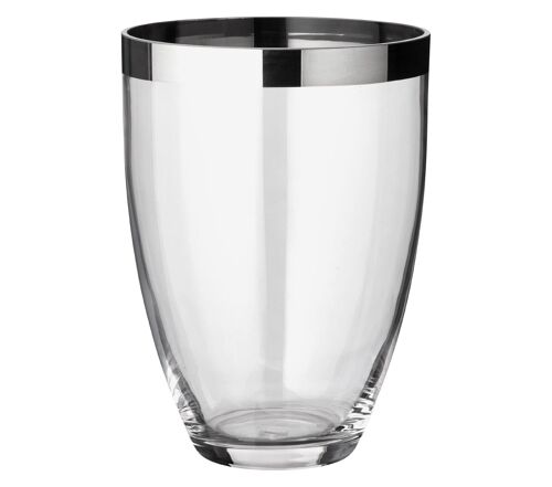 Vase Charlotte, mundgeblasenes Kristallglas mit Platinrand, Höhe 24 cm, Durchmesser 19 cm