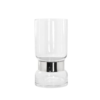 Vaso Max, vetro cristallo soffiato a bocca con bordo platino, altezza 30 cm, diametro 15 cm