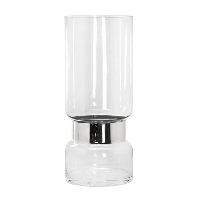 Vaso Max, vetro cristallo soffiato a bocca con bordo platino, altezza 43 cm, diametro 18 cm