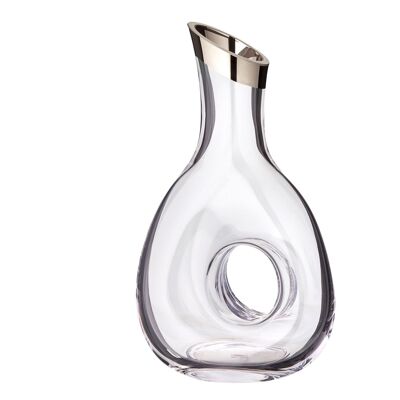 Decanter Gordon, vaso de cristal soplado a mano con borde de platino, altura 30 cm, capacidad 1,2 litros