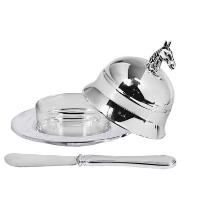 Butter dish churn horse, noble silver plated, ø 11 cm, with matching butter knife length 18 cm