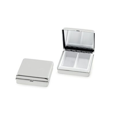 Lydia pill box with mirror, 2 compartments, silver-plated, tarnish-resistant, 5 x 5 cm