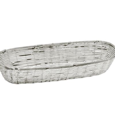 Corbeille à pain baguette, longue, étroite, argentée, résistante au ternissement, 13 x 34 cm