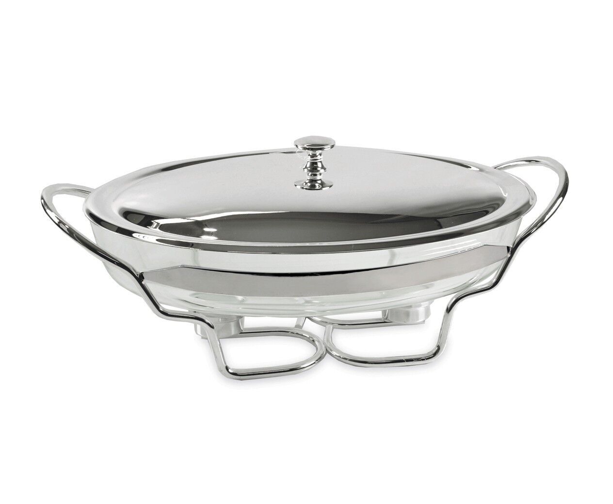 Servierschale mit Deckel Linear, 2-flammig, edel versilbert, hitzebeständiger Glaseinsatz, L 43 cm