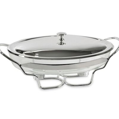Serving bowl with lid Linear, 2-burner, noble silver-plated, heat-resistant glass insert, L 43 cm