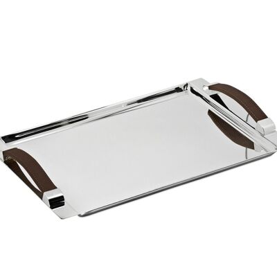 Tray Serving tray Kairo with leather handles, rectangular, noble silver-plated, 41 x 24 cm