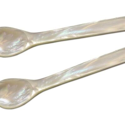 Set of 2 mother of pearl spoons, caviar spoons, egg spoons, rounded corners, sea mother of pearl, length 11 cm