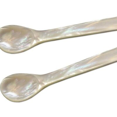 Set of 2 mother-of-pearl spoons caviar spoons egg spoons, rounded corners, sea-mother-of-pearl, length 11 cm
