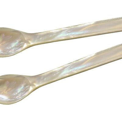 Set of 2 mother-of-pearl spoons caviar spoons egg spoons, straight corners, length 11 cm