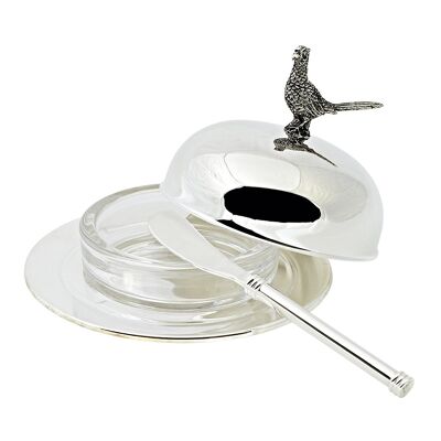 Butter dish butter bell pheasant, diameter 14 cm, silver-plated, with matching butter knife 18 cm