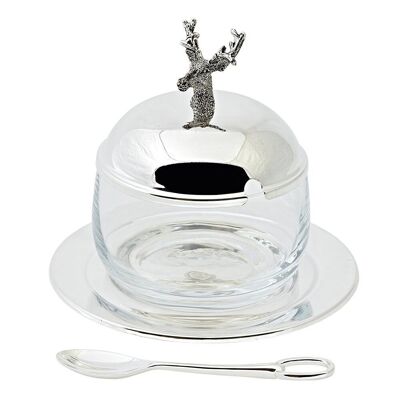 Jam jar / sugar bowl deer, silver-plated, height 11 cm