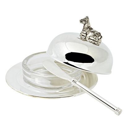 Butter dish butter bell cow, diameter 14 cm, silver-plated, with matching butter knife 18 cm
