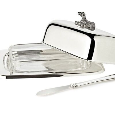 Butter dish lamb 13x18 cm, H 8 cm, for 250 g butter, glass insert, elegantly silver-plated, with butter knife