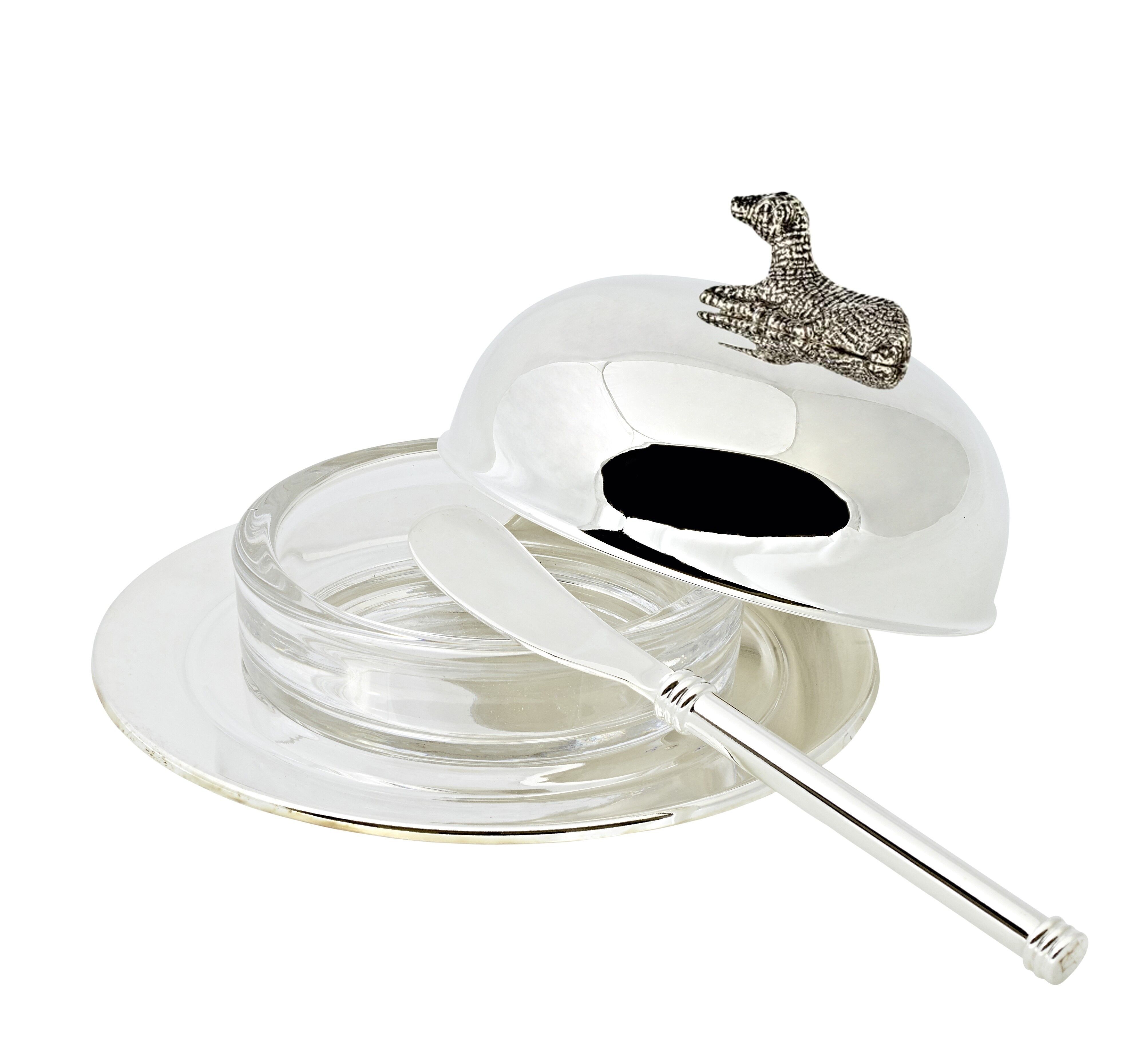 Butterglocke Lamm, Durchmesser 14 cm, edel versilbert, inklusive passendem Buttermesser 18 cm lang