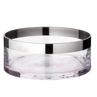 Bol Bol décoratif grain, verre cristal soufflé à la bouche avec rebord en platine, diamètre 20 cm