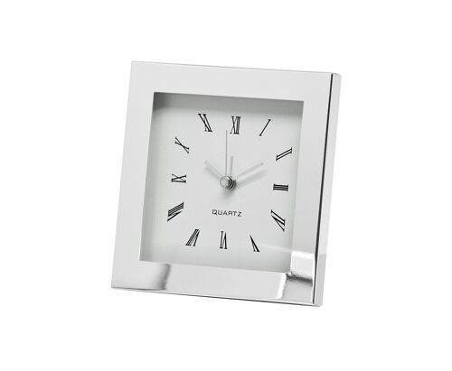 Uhr Tischuhr Wecker Motel, edel versilbert, anlaufgeschützt, 12,5 x 12,5 cm