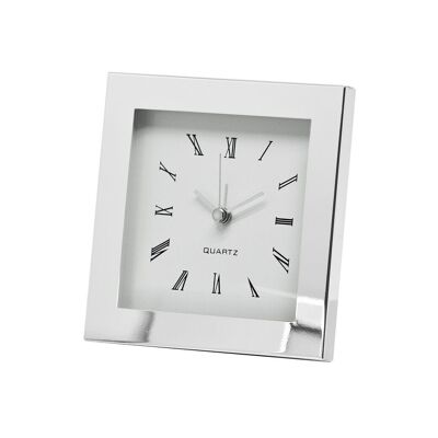 Horloge de table motel, argentée, résistante au ternissement, 12,5 x 12,5 cm