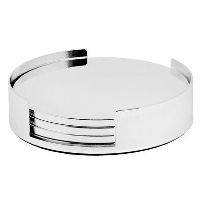 Set de 4 sous-verres Due avec support, diamètre 9 cm, argentés, anti-ternissement